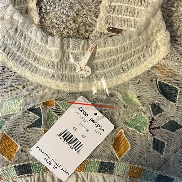 Free People Embroidered Cream Blouse - Picture 2 of 3